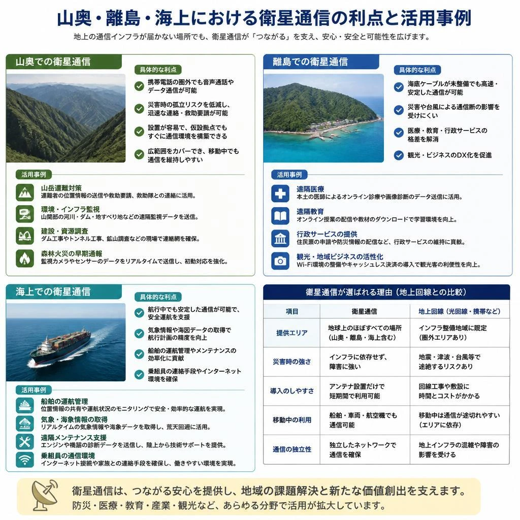 特定の地域での衛星通信の利点