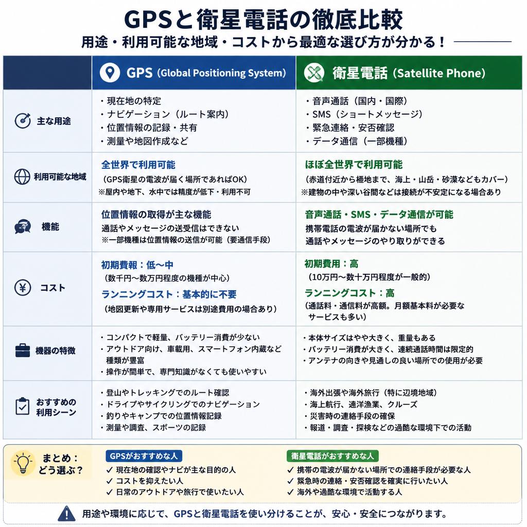GPSと衛星電話の違いを徹底比較！